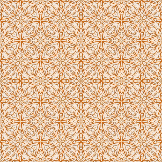 オレンジ色の花の星の抽象的なシームレスなファブリック エスニック マンダラ パターン背景飾り装飾