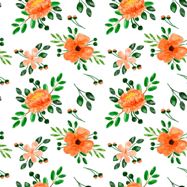 Orange floral watercolor seamless pattern