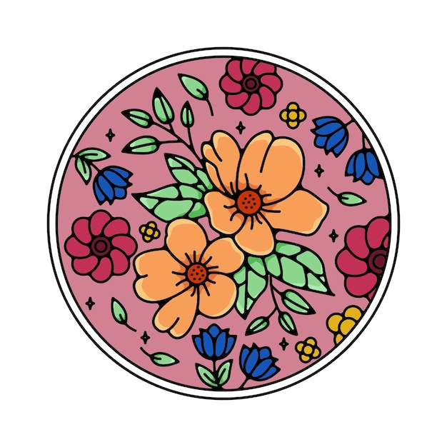 Orange Flower Monoline Badge