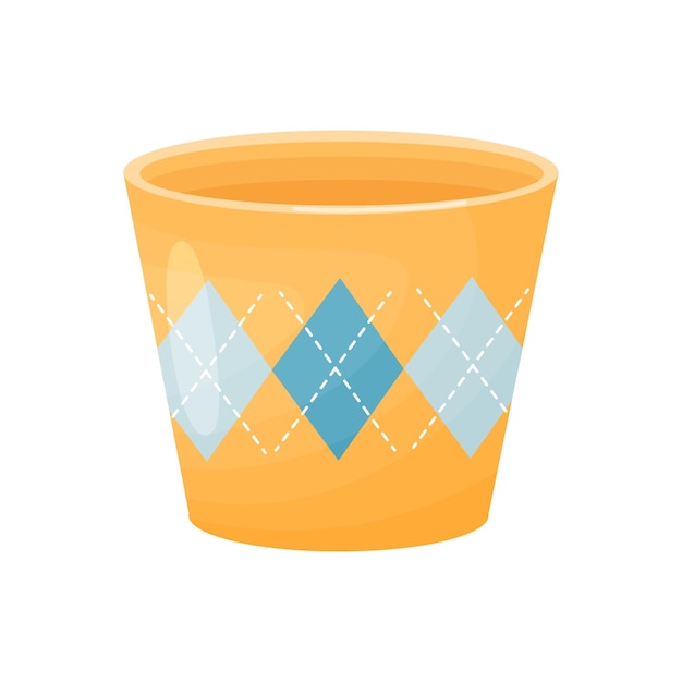 Orange flower pot of the classical form Decorated with goblet diamonds and white dash lines Vector illustration on white background