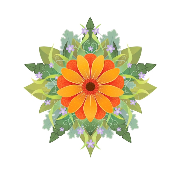 Vector orange flower with leaves