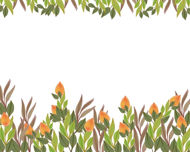 Vector orange flowers and leaves background