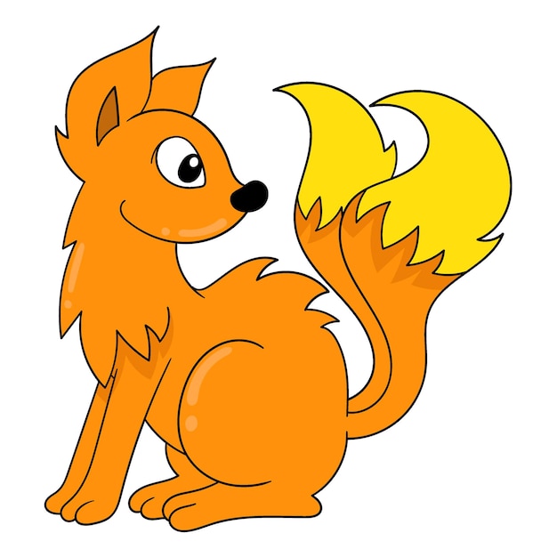 Orange fox has beautiful and thick fur doodle icon image kawaii