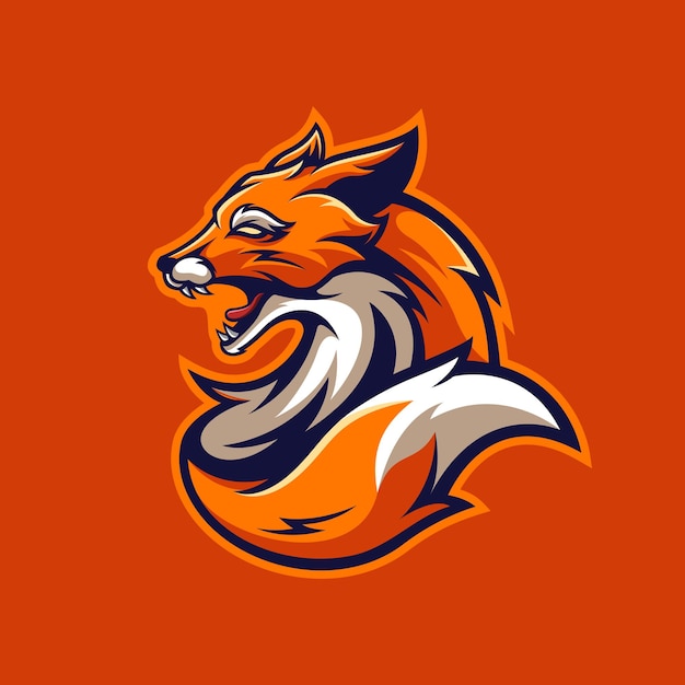 オレンジ色のキツネのゲームのマスコットのロゴプレミアムベクトル