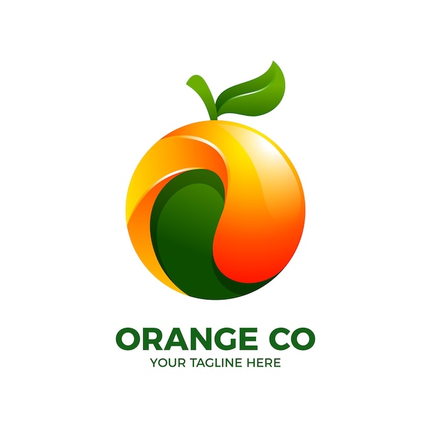 Orange fresh fruit 3d logo vector template