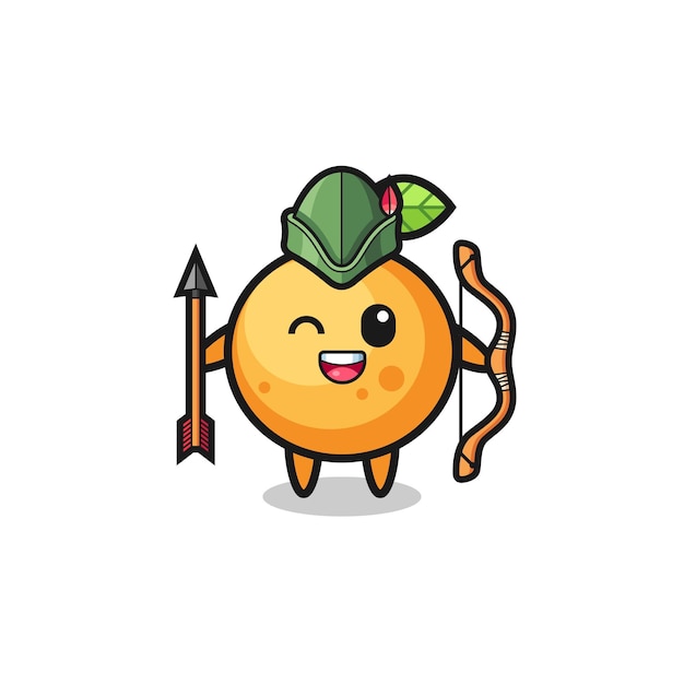 Orange fruit cartoon as medieval archer mascot