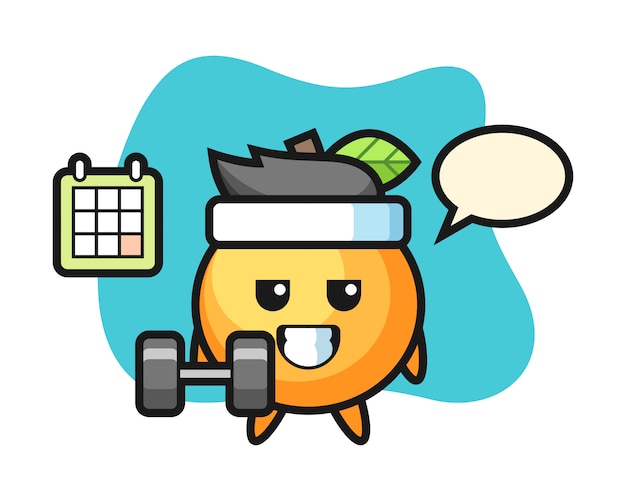 Orange fruit cartoon doing fitness with dumbbell