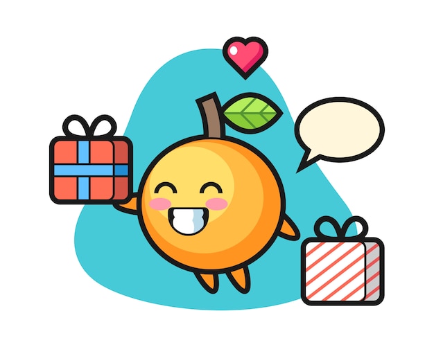 Orange fruit cartoon giving the gift