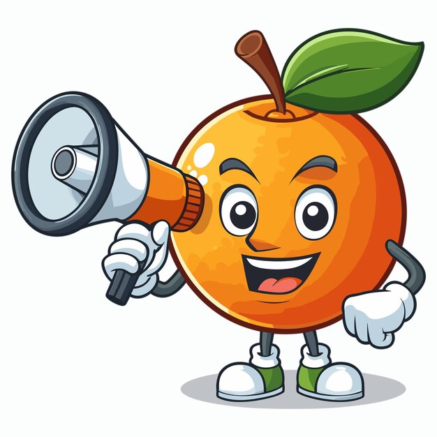 Вектор Оранжевый мультфильм с мегафоном на белом фоне