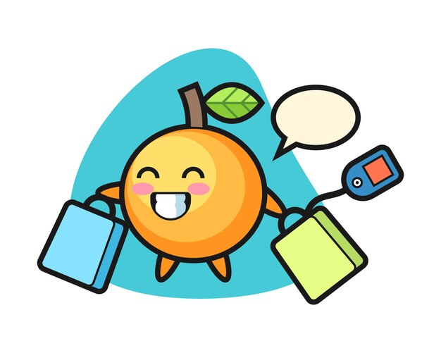 Orange fruit cartoon holding a shopping bag