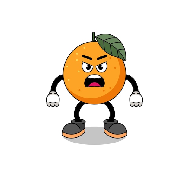 怒っている表現のキャラクターデザインとオレンジ色の果物の漫画イラスト