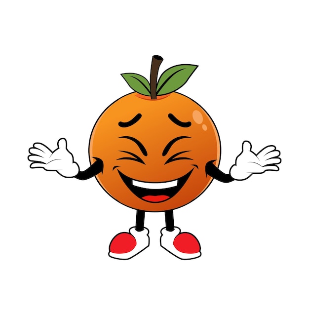 Orange Fruit Cartoon Mascot laughing happily Illustration for sticker icon mascot and logo