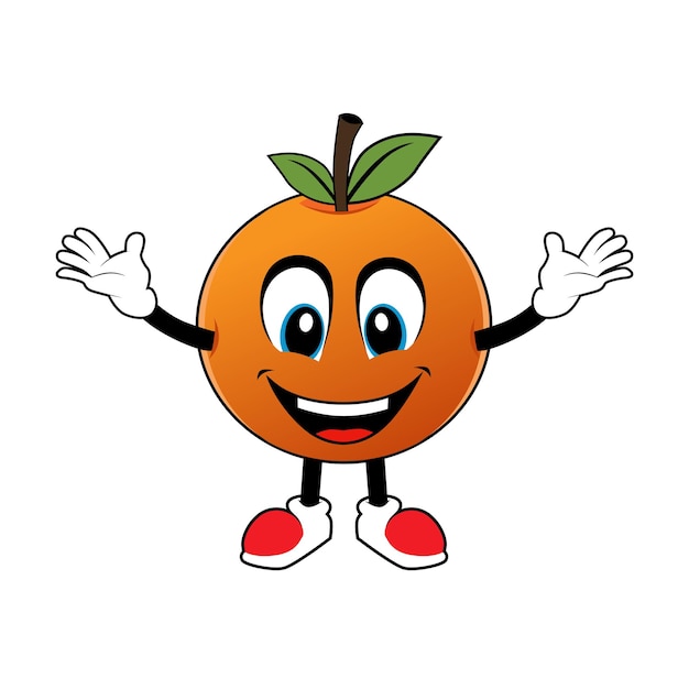 Orange Fruit Cartoon Mascot with happy smiling face Illustration for sticker icon mascot and logo