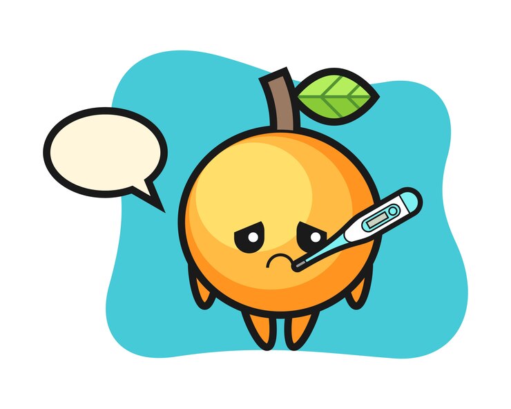 Vector orange fruit cartoon with fever condition