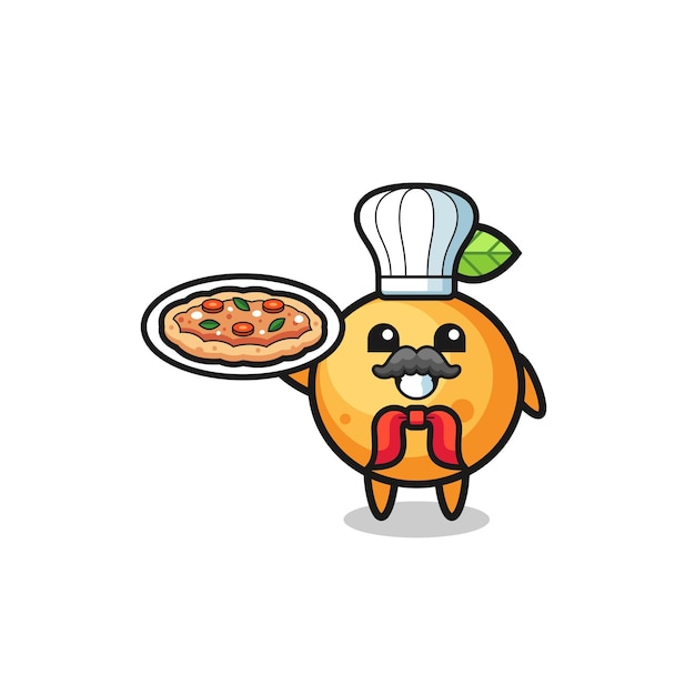 Orange fruit character as italian chef mascot