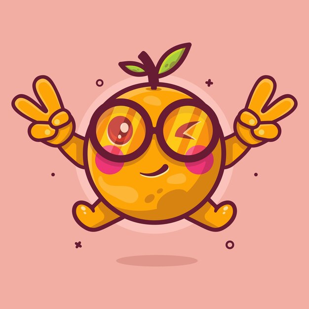 orange fruit character mascot with peace sign hand gesture isolated cartoon in flat style design