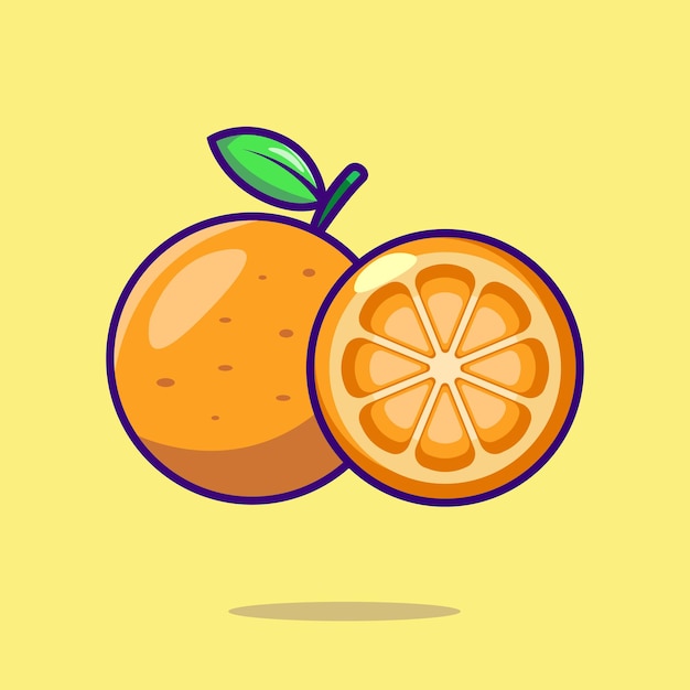 オレンジ色の果物かわいい漫画フラット ベクトル アイコン イラスト食品自然アイコン コンセプト分離