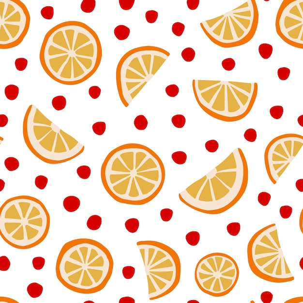 Vector orange fruit and dots seamless pattern christmas season simple vector background in red and orange