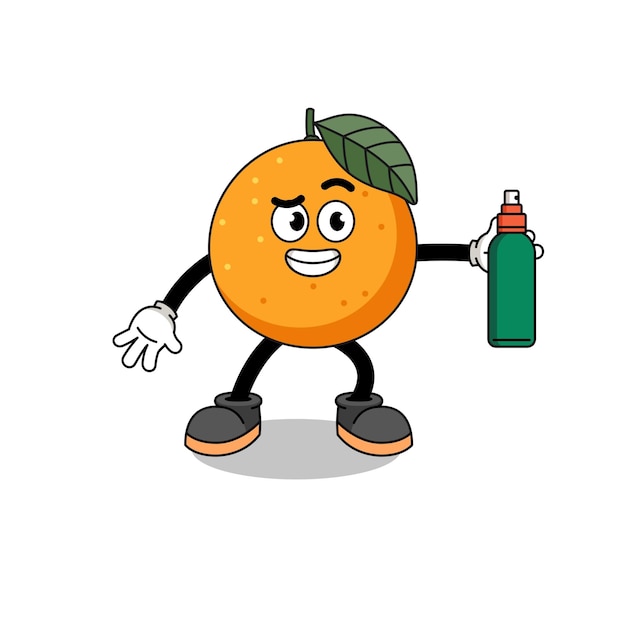 모기 구충제 캐릭터 디자인을 들고 오렌지 과일 그림 만화