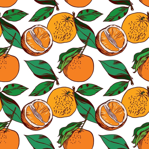 Апельсиновые листья листья апельсина ломтики корицы вектор бесшовный узор упаковочные бумажные этикетки и крышки для пищевых и косметических продуктов текстиля