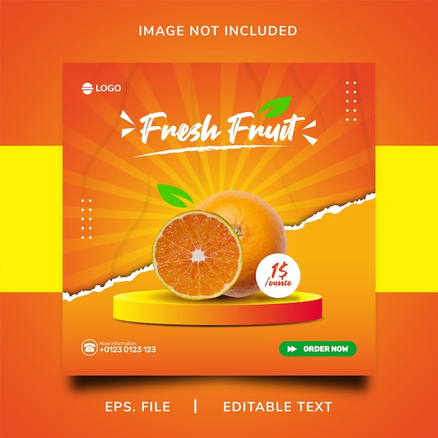 оранжевый фруктовый плакат продажа продвижение в социальных сетях и instagram баннер плакат пост шаблон дизайн
