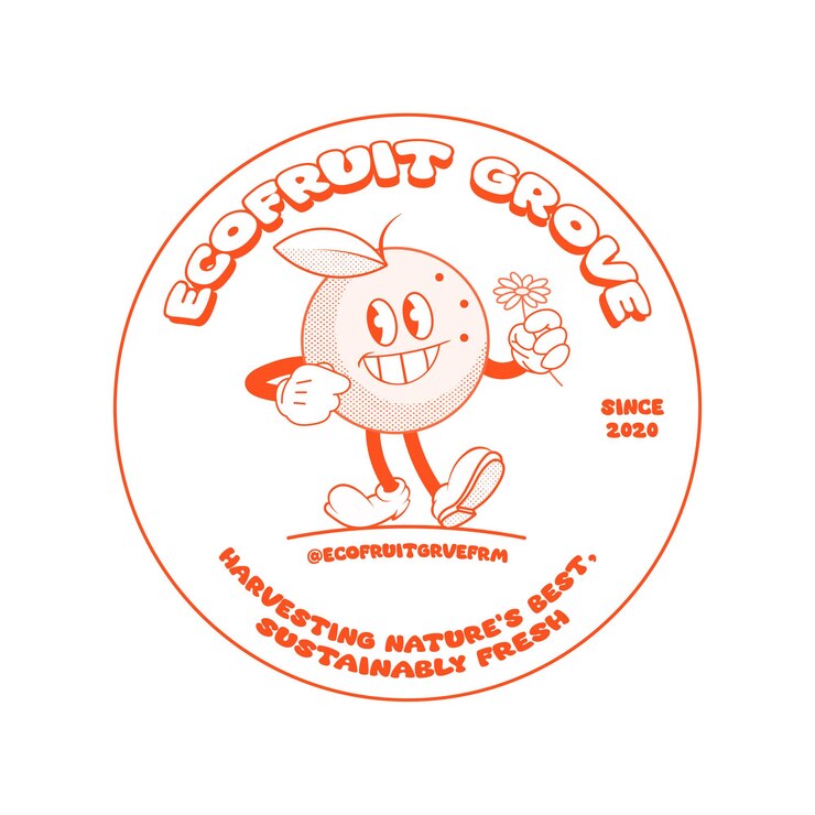 Vector orange fruit vintage cartoon mascot holding a flower halftone vector illustration