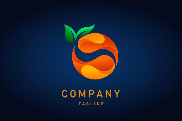 Vector orange fruit with leaf gradient logo