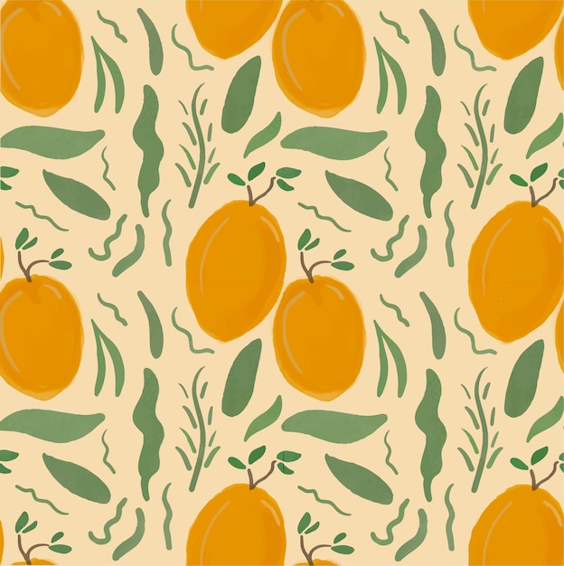 Orange Fruits Doodle Pattern Design Vector