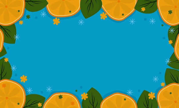 Оранжевые фрукты и листья фон с копией пространства Фон из тропических фруктов