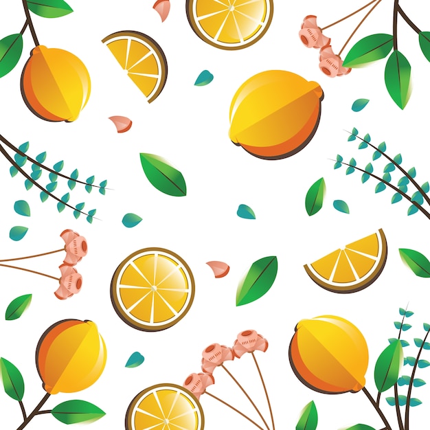 Vector orange fruits and leaves pattern