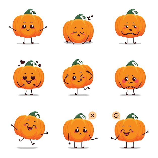 Vector orange funny creepy pumpkin character icon animation cartoon mascot sticker expression talking activity singing excited