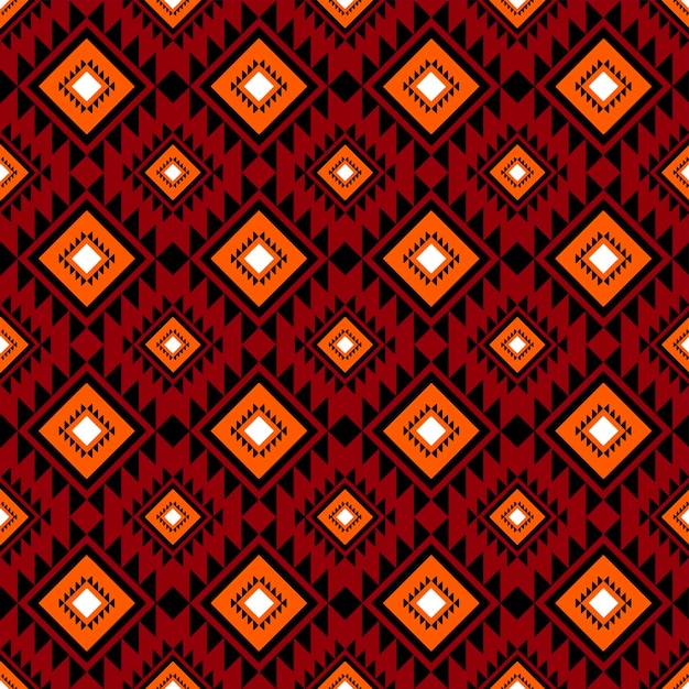 Vettore arancio geometrico su rosso etnico orientale modello tradizionale design per sfondocarpetwallpaperclothingwrappingbatikfabric vettore illustrazione ricamo stile