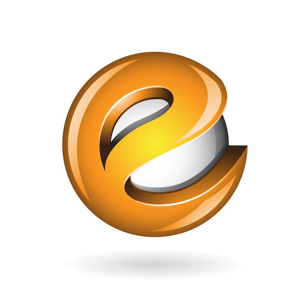 Orange glossy 3d round icon for lowercase letter e