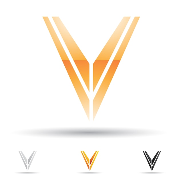 Vector orange glossy abstract logo icon of striped letter v