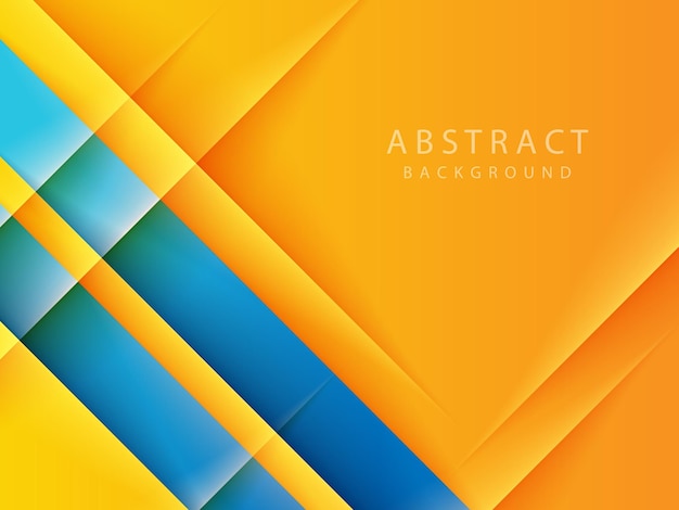 orange gradient abstract background with blue diagonal lines and 3d paper cut texture