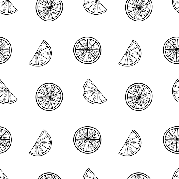 Orange and grapefruit line art seamless pattern background with citrus fruit doodles