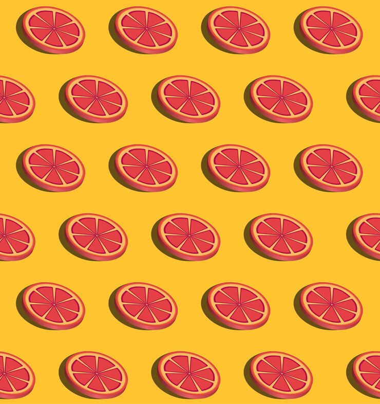 Vector orange and grapefruit slices isometric composition seamless pattern 3d