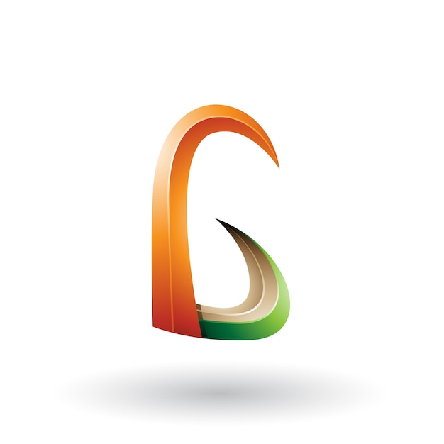 Orange and Green 3d Horn Like Letter G Vector Illustration