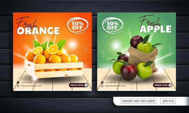 Vector orange and green flyer or social media banner for fruit shop