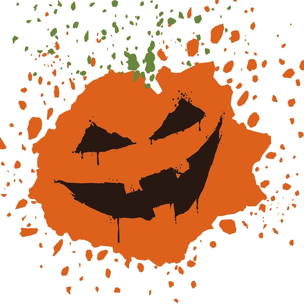 Vettore splatter arancioni e verdi come la zucca e graffiti spettrali e sorridenti come la zucca di halloween