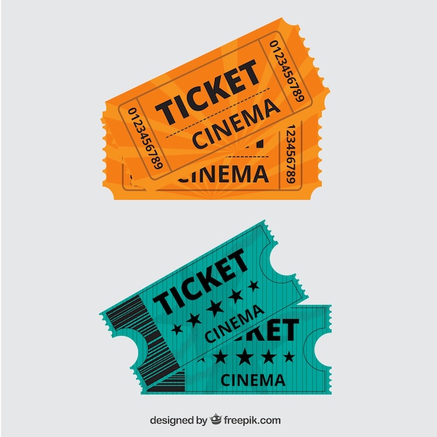 Vector orange and green vintage movie tickets