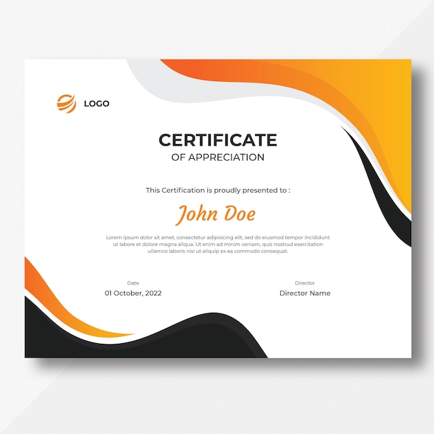 Orange Grey and Black Waves Certificate Design Template