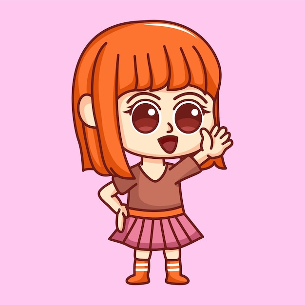 オレンジ色の髪のかわいい女の子プレミアムキャラクターベクトル