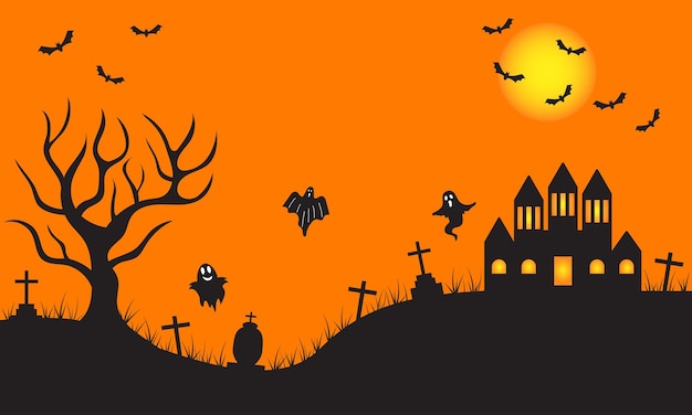 orange halloween background with black silhouette