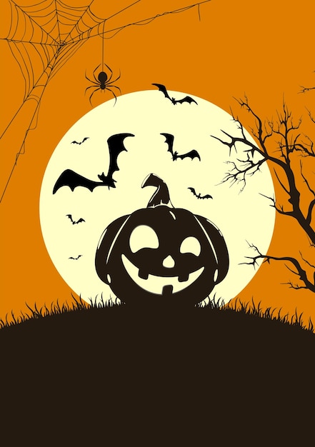 orange halloween background with happy pumpkin