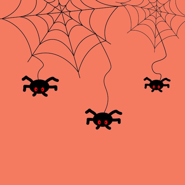 A orange Halloween banner with cobwebs and spiders. Vector background