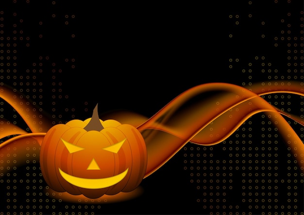 Orange Halloween pumpkin and smooth waves on black background Vector Jack O Lantern design