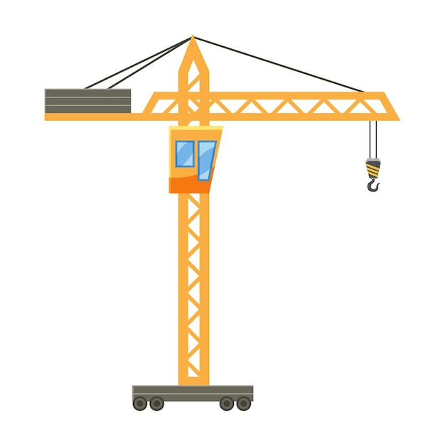 Vector orange hoisting crane icon in cartoon style on a white background