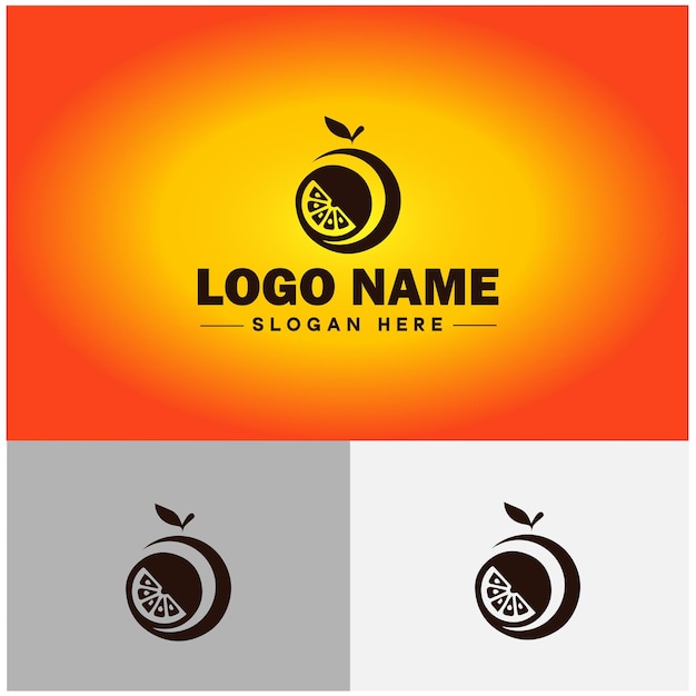 Orange icon Fruits juicy orange Organic fruit healthy unique farm sign symbol vector logo