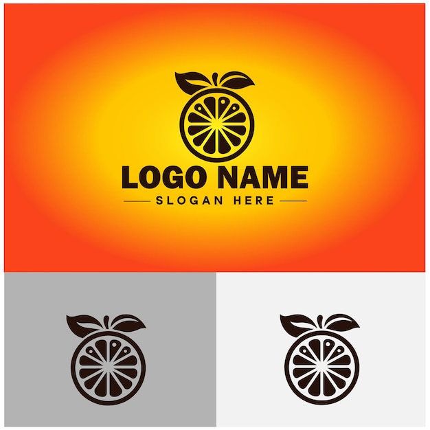 Orange icon Fruits juicy orange Organic fruit healthy unique farm sign symbol vector logo